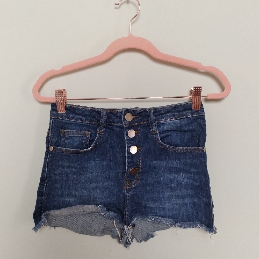 Harper Medium Wash High Waist Cut Off Button Fly Denim Shorts Size 25
